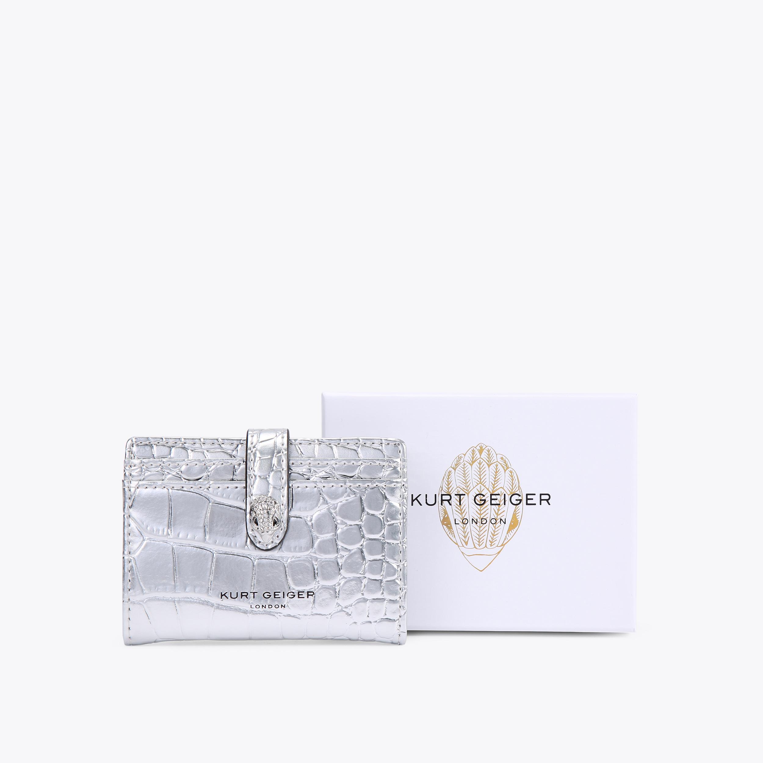 MULTI CARD SHOREDITCH Silver Metallic Croc Embossed Wallet