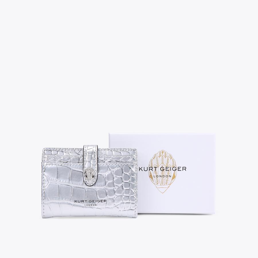 MULTI CARD SHOREDITCH Silver Metallic Croc Embossed Wallet by KURT