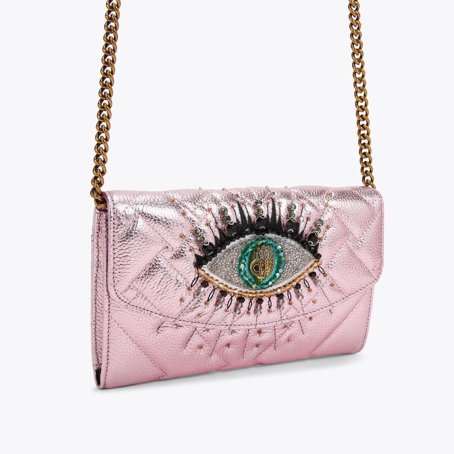 KENSINGTON CH WALLET EYE Pale Pink Quilted Leather Evil Eye Chain