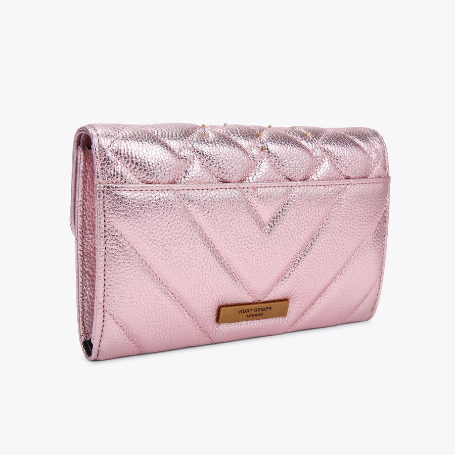 KENSINGTON CH WALLET EYE Pale Pink Quilted Leather Evil Eye Chain