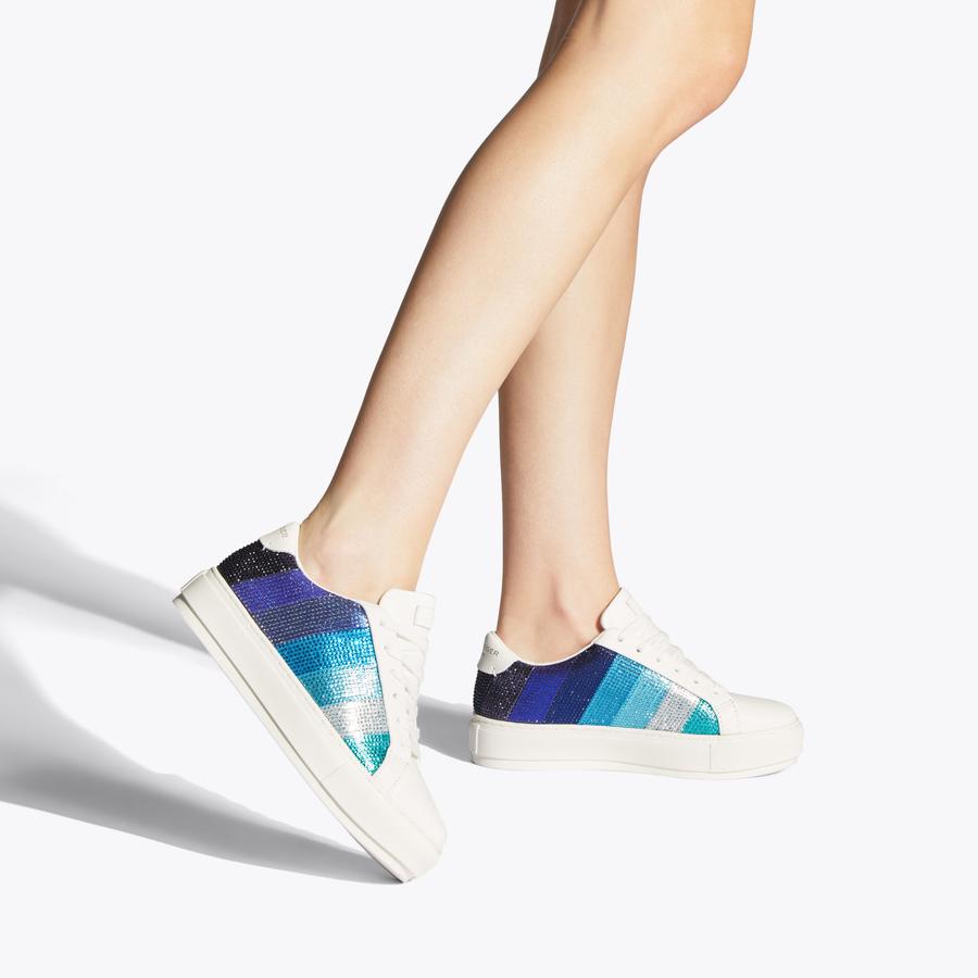 LANEY STRIPE CRYSTAL Blue Stripe Crystal Lace Up Sneakers by