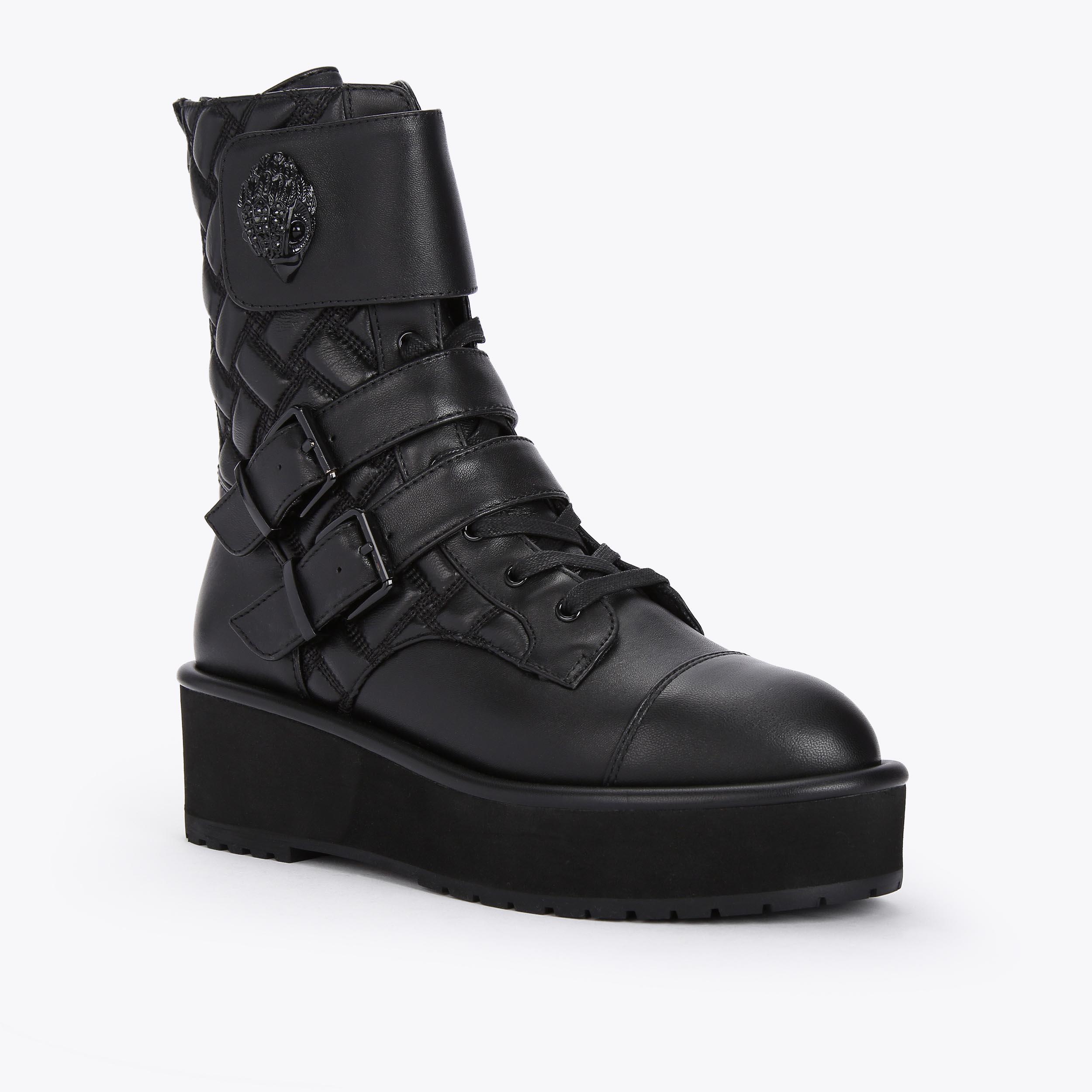 KENSINGTON MULTI STRAP Black Leather Quilted Biker Boot by