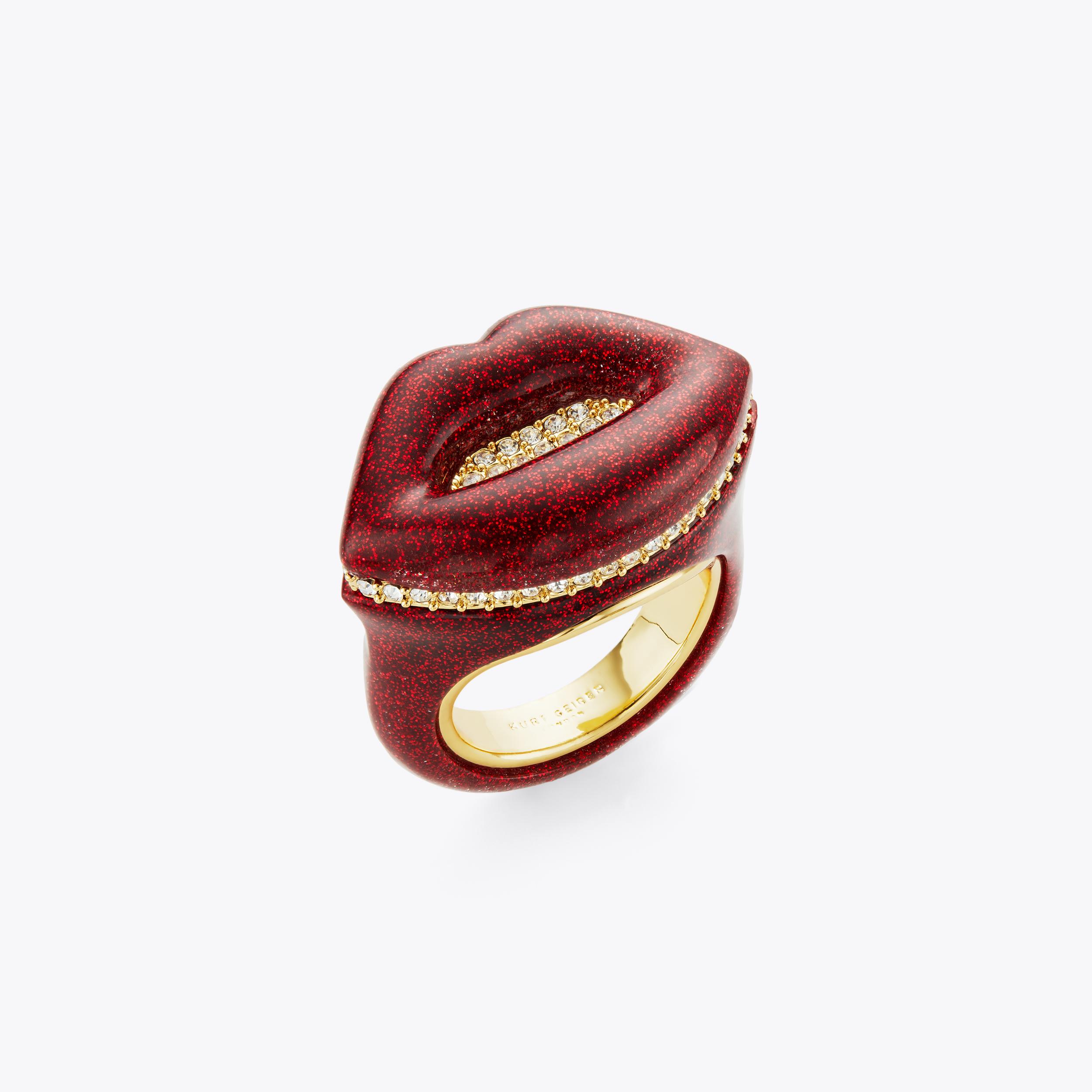 LIPS RING Red Glitter Resin Lips Ring by KURT GEIGER LONDON