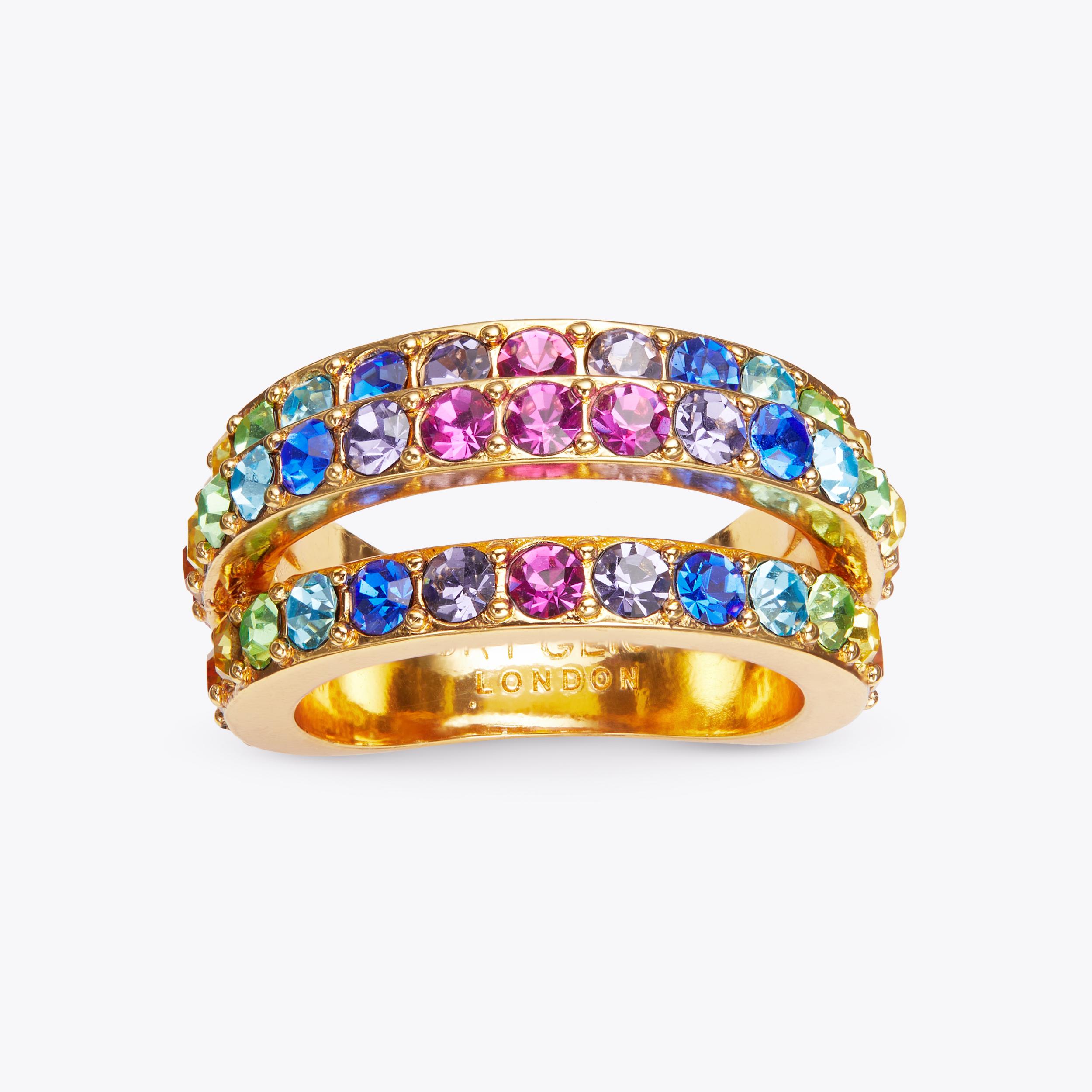 RAINBOW TRIPLE RING Rainbow Crystal Triple Ring by KURT GEIGER LONDON