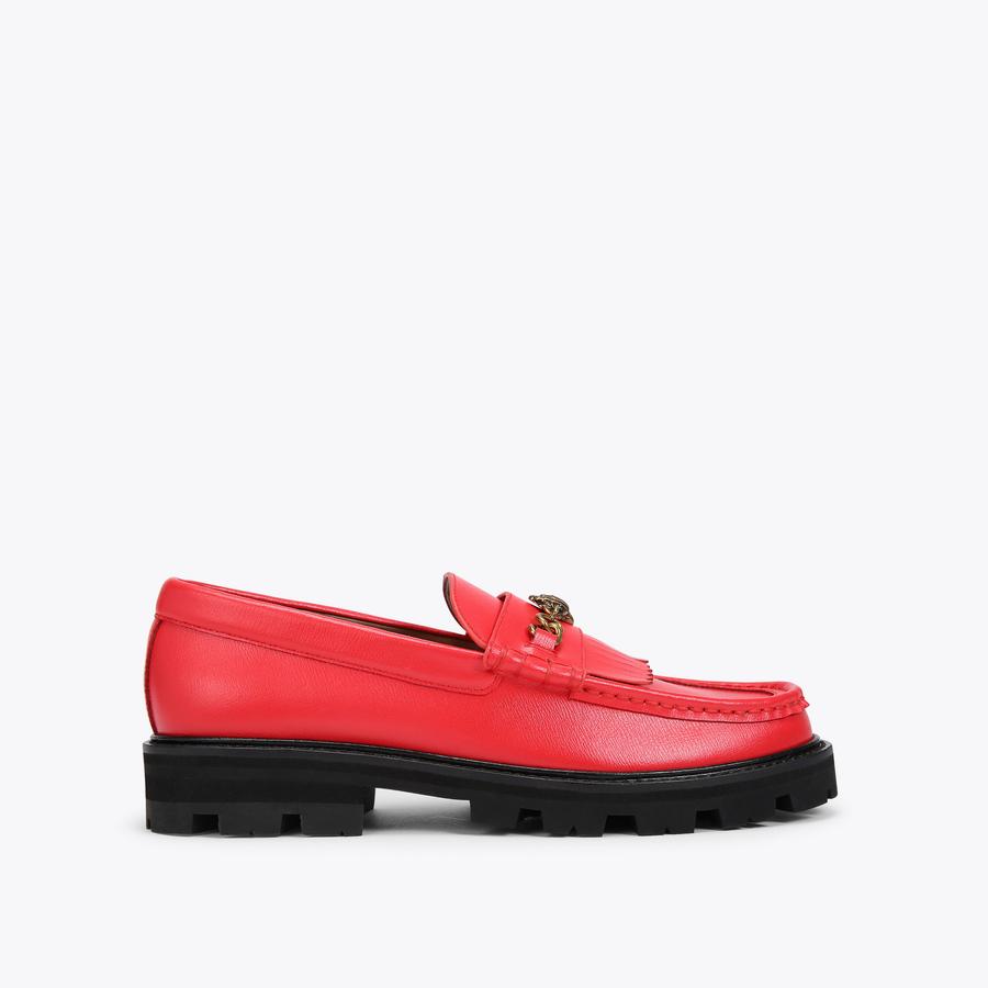 【関税込み】159 Loafers in Red Leather Leather Block Heeled Loafers Abigail - Red 100% Leather CG