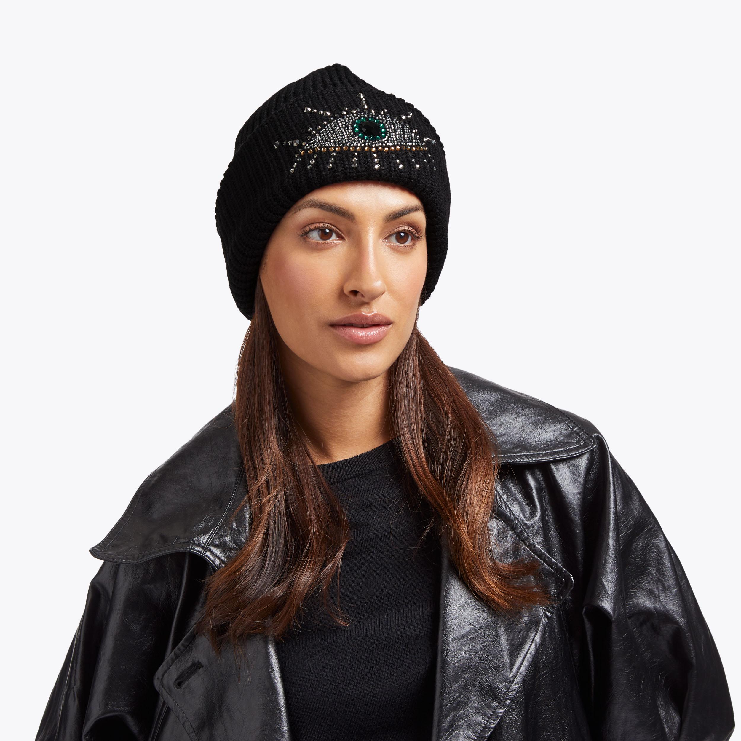 EVIL EYE BEANIE Black Evil Eye Crystal Beanie Hat by KURT  display picture 3