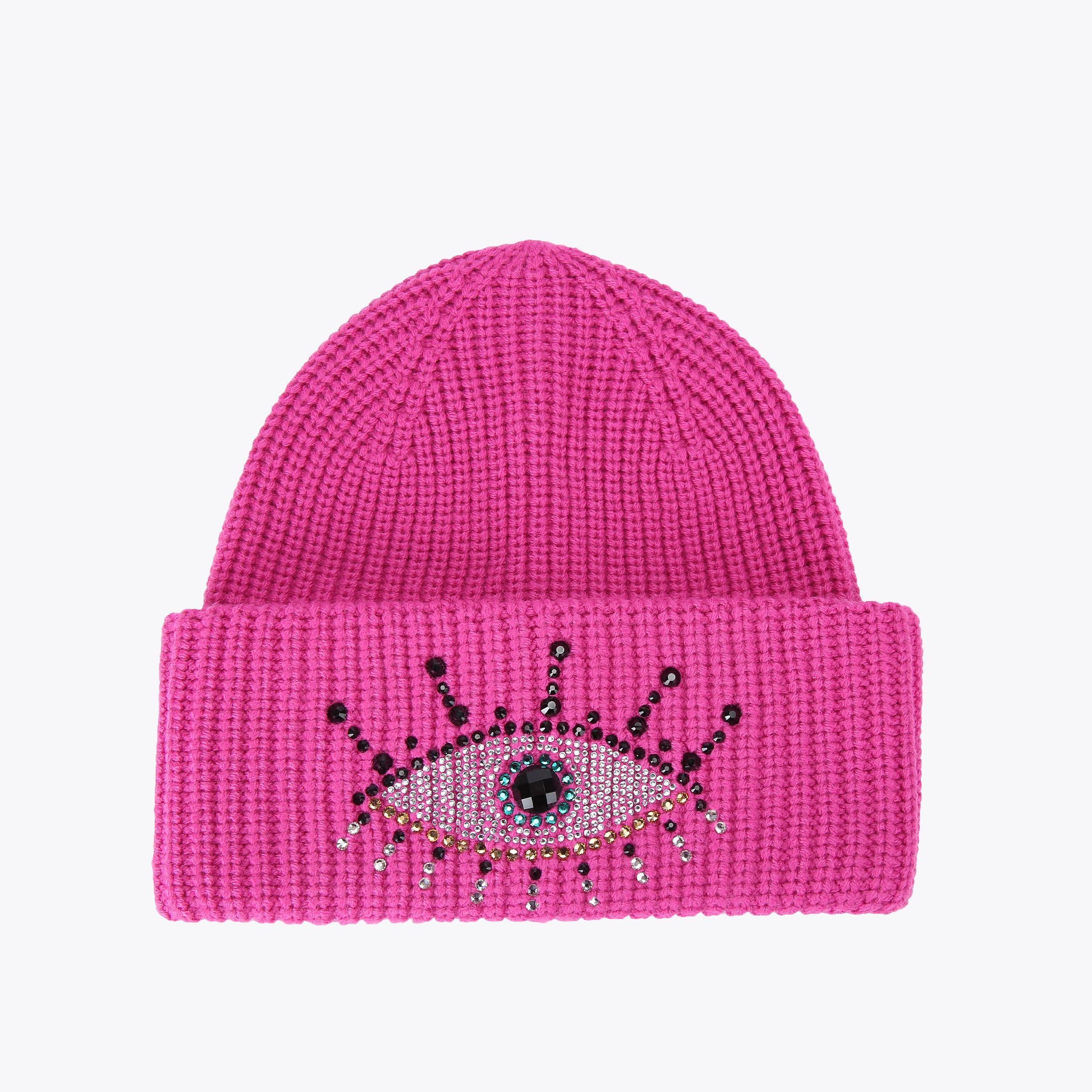 EVIL EYE BEANIE Fuchsia Evil Eye Crystal Beanie Hat by KURT 