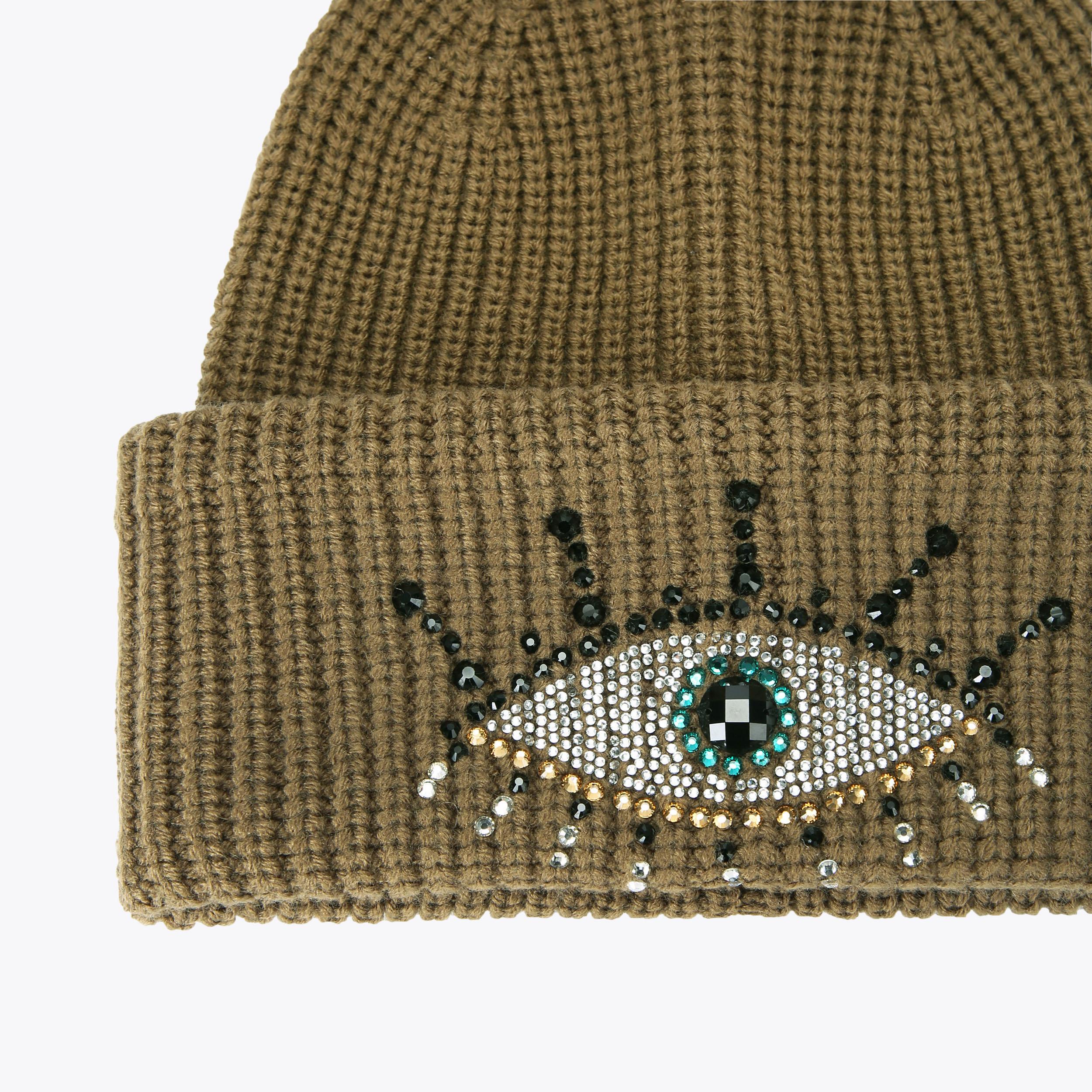 EVIL EYE BEANIE Khaki Evil Eye Beanie by KURT GEIGER LONDON display picture 3