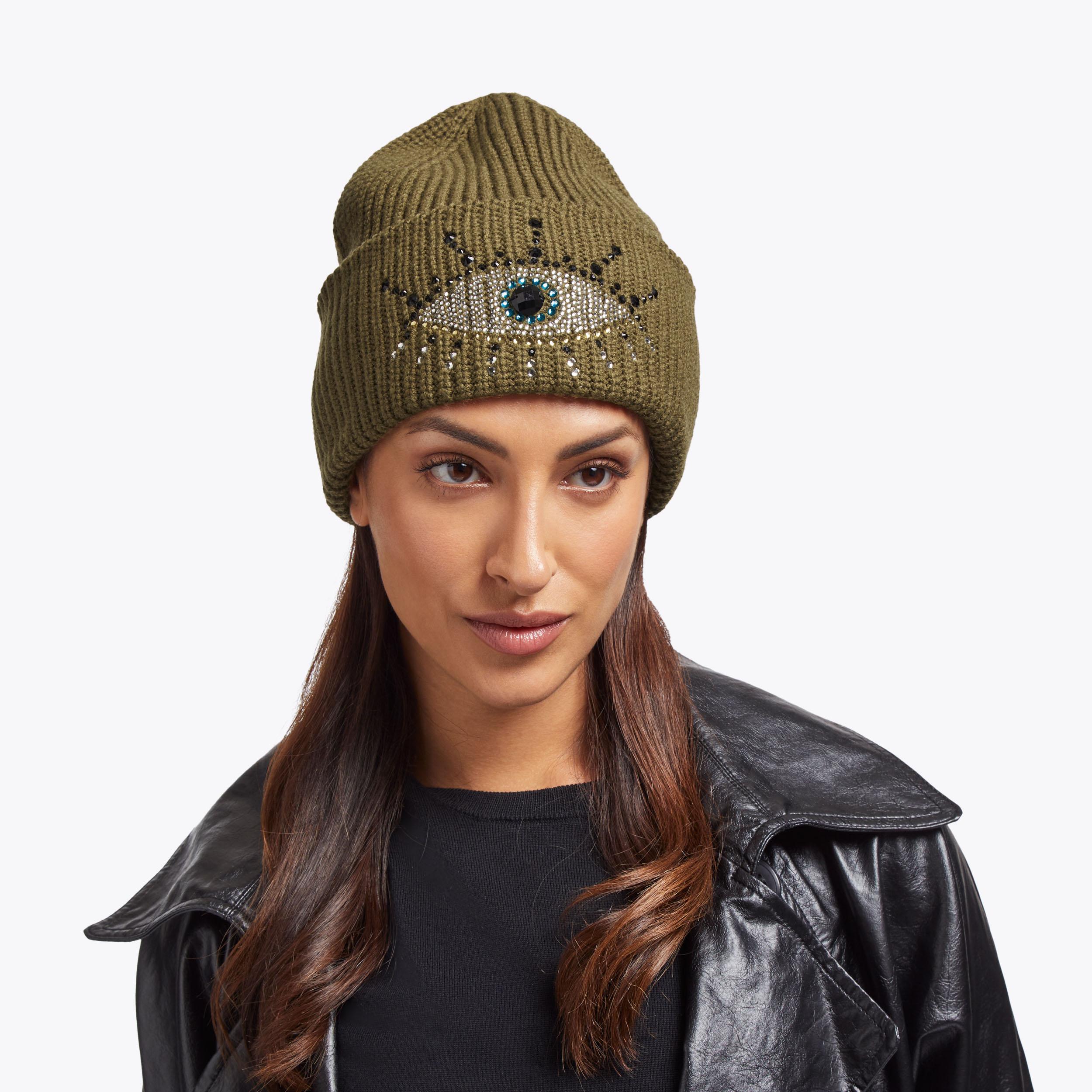 EVIL EYE BEANIE Khaki Evil Eye Beanie by KURT GEIGER LONDON display picture 2