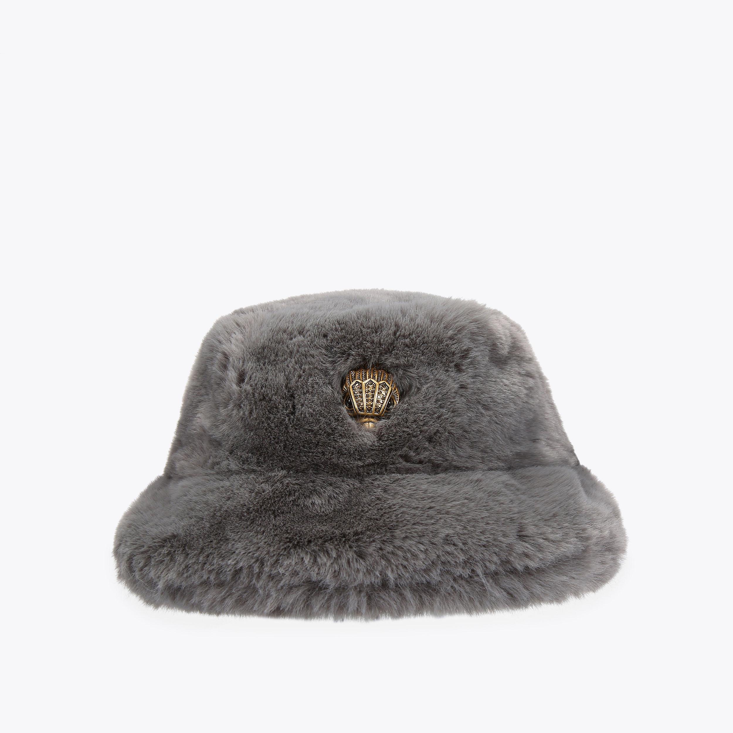 POPPY BUCKET HAT Grey Faux Fur Bucket Ha by KURT GEIGER LONDON