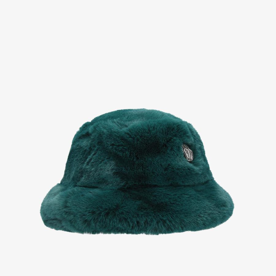 POPPY BUCKET HAT Green Faux Fur Bucket Hat by KURT GEIGER LONDON