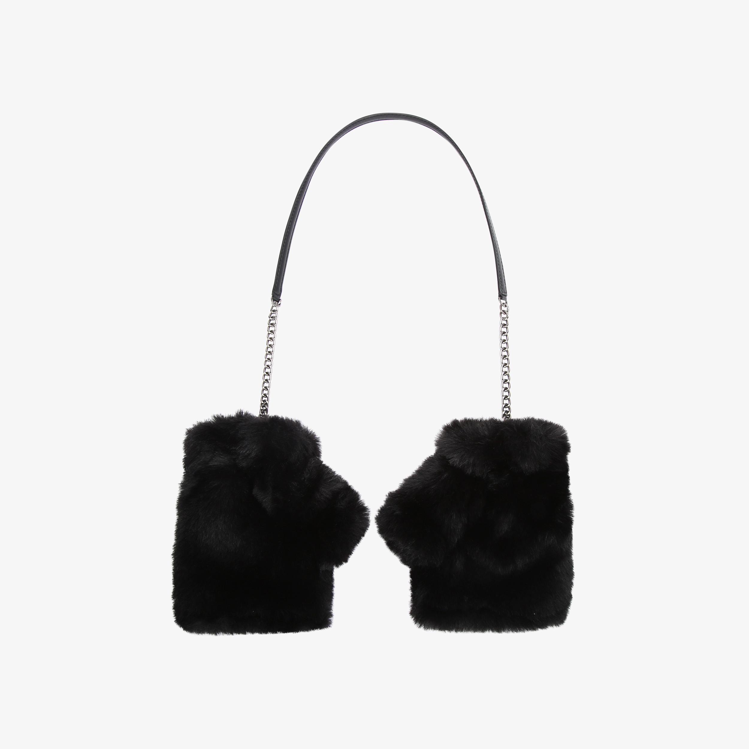 POPPY FINGERLESS GLOVES Black Faux Fur Fingerless Gloves by KURT