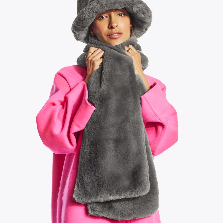 POPPY SCARF Grey Faux Fur Scarf by KURT GEIGER LONDON