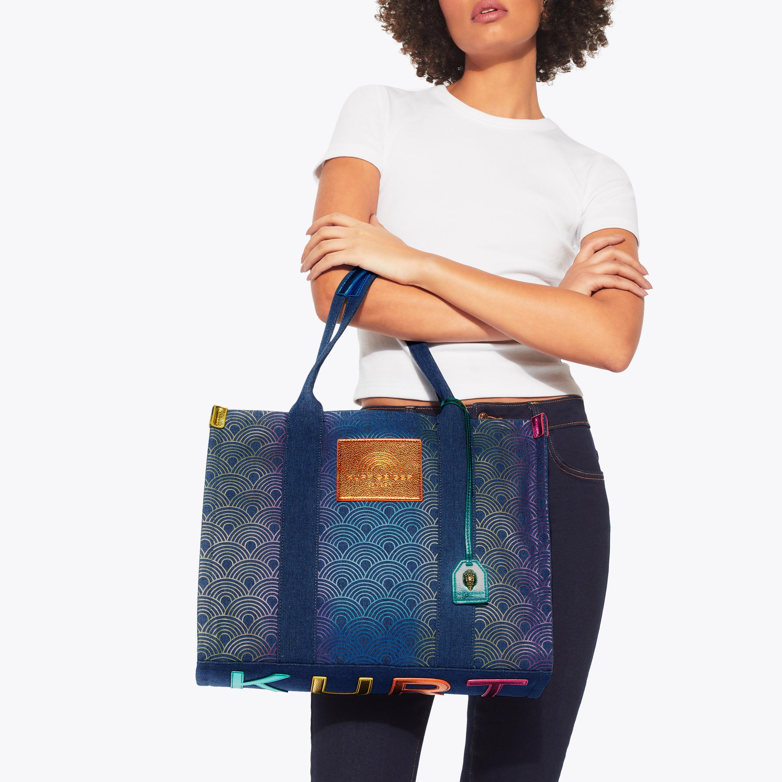 カート・ガイガー サウスバンク トートバッグ Kurt Geiger London Small Southbank Frayed Rainbow Denim Tote