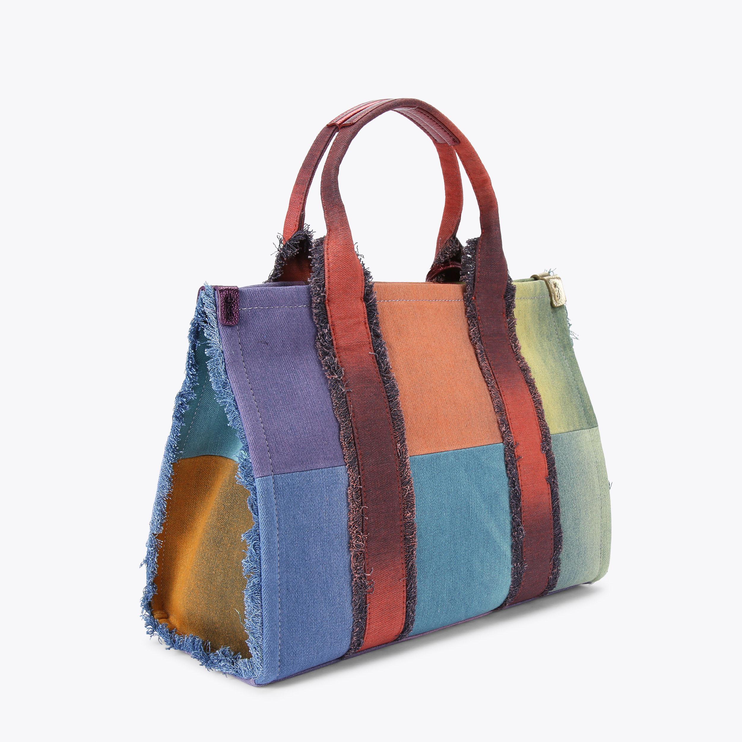 バッグ Rainbow Country All Leather Tote Bag SOUTHBANK TOTE Rainbow Denim Frayed Tote Bag by KURT GEIGER LONDON