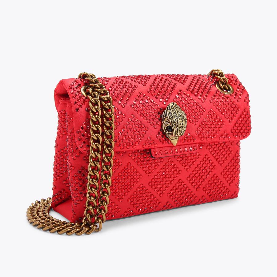 FABRIC MINI KENSINGTON Red Crystal Quilted Cross Body Purse