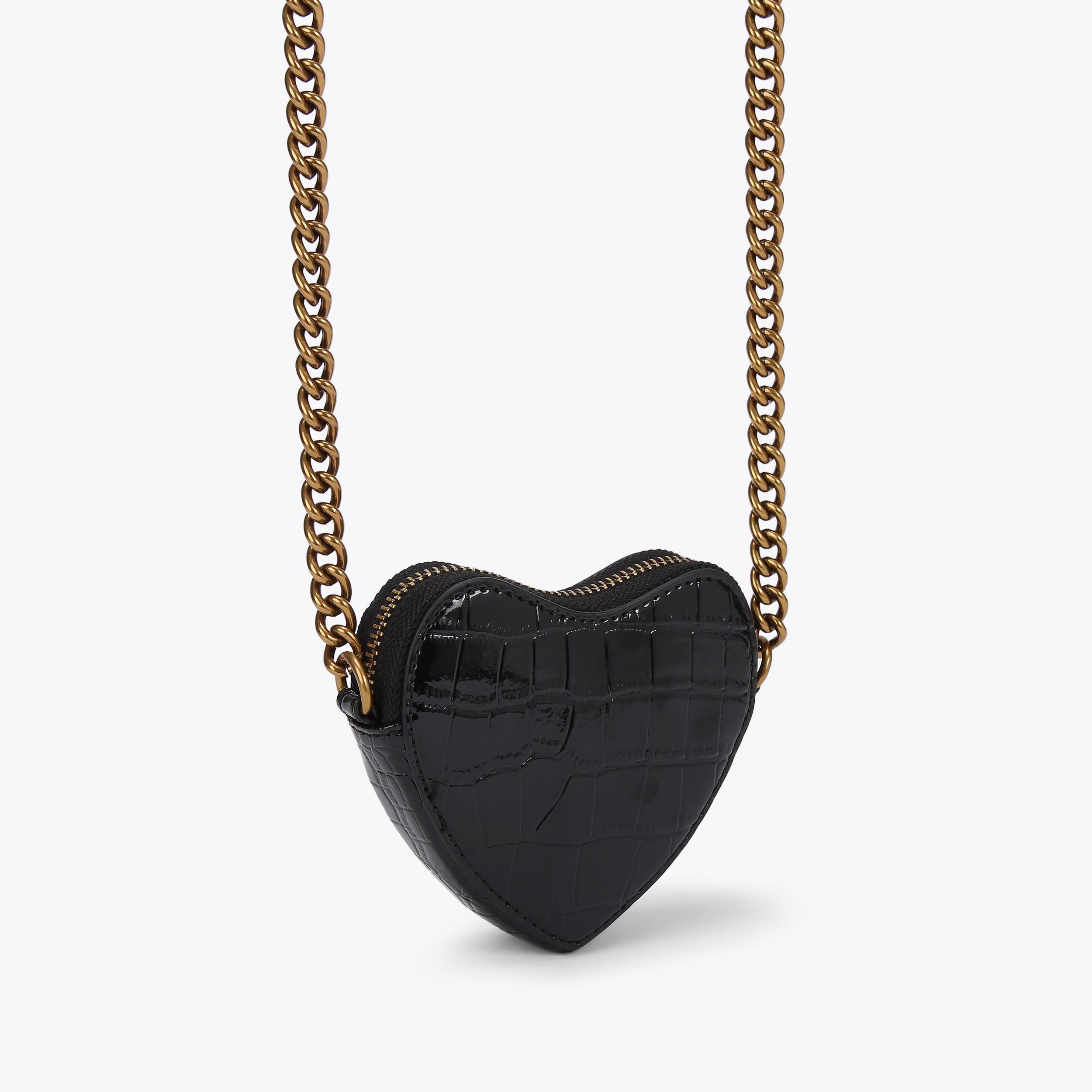 MICRO HEART CROSSBODY Black Croc Embossed Cross Body Bag by KURT