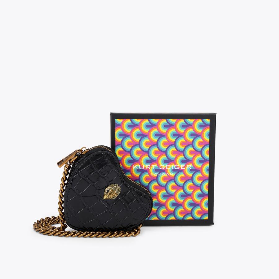 爆買いしたくなる MICRO by Bag Body Cross Embossed Croc Black CROSSBODY HEART アイドル