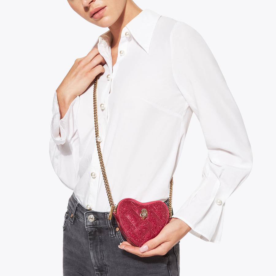 MICRO HEART CROSSBODY Red Shiny Vinyl Cross Body Purse by