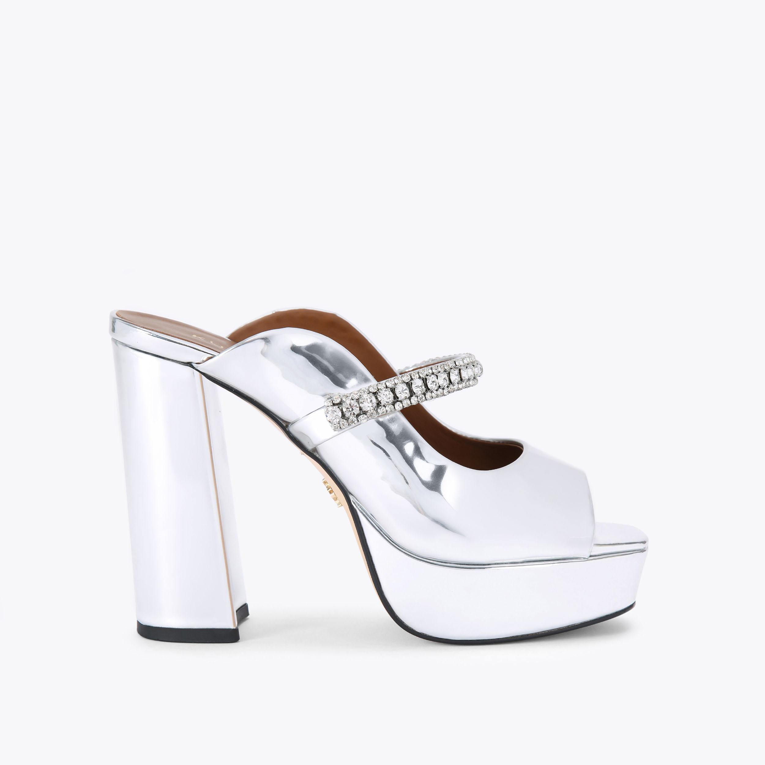 Duke White Strappy Square Toe Platform Wedge High Heels