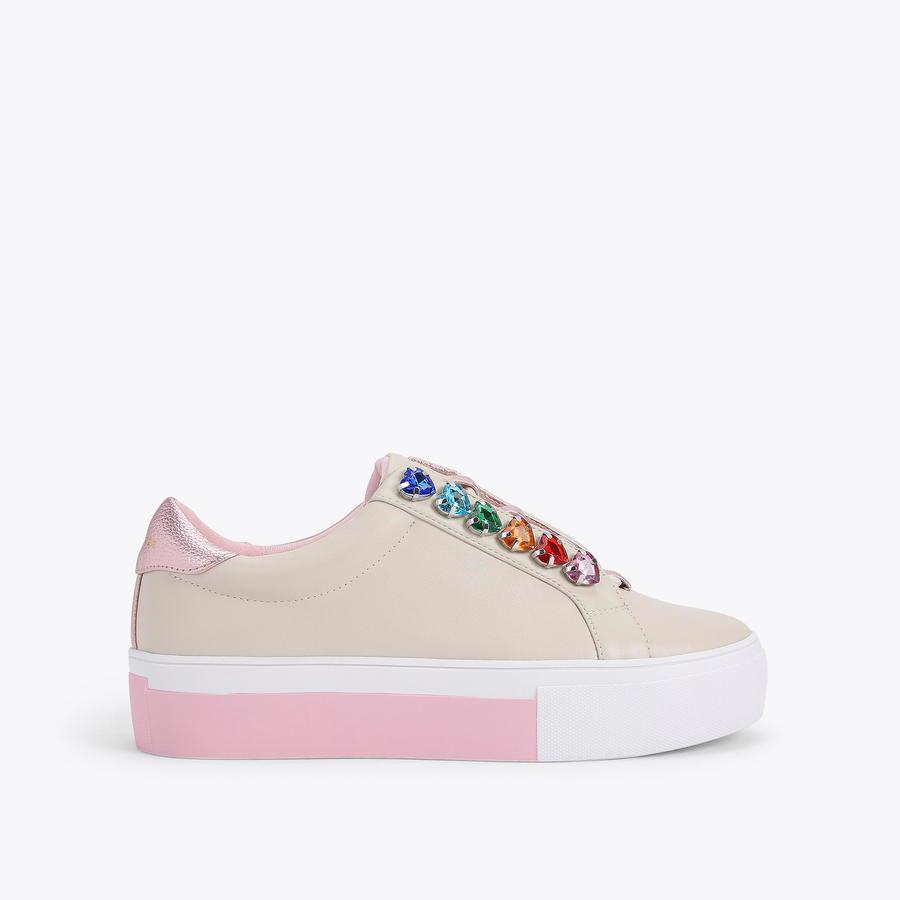 LIVIAH LOVE Beige Leather Heart Slip On Sneakers by KURT
