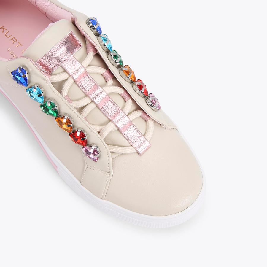 LIVIAH LOVE Beige Leather Heart Slip On Sneakers by KURT