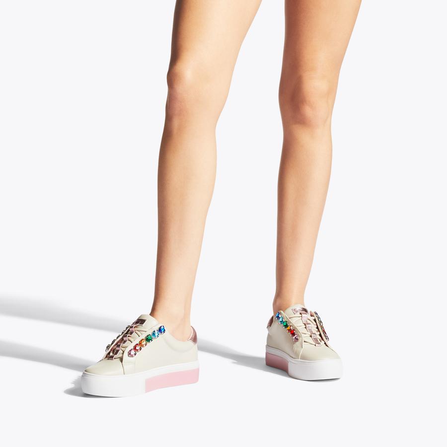 LIVIAH LOVE Beige Leather Heart Slip On Sneakers by KURT