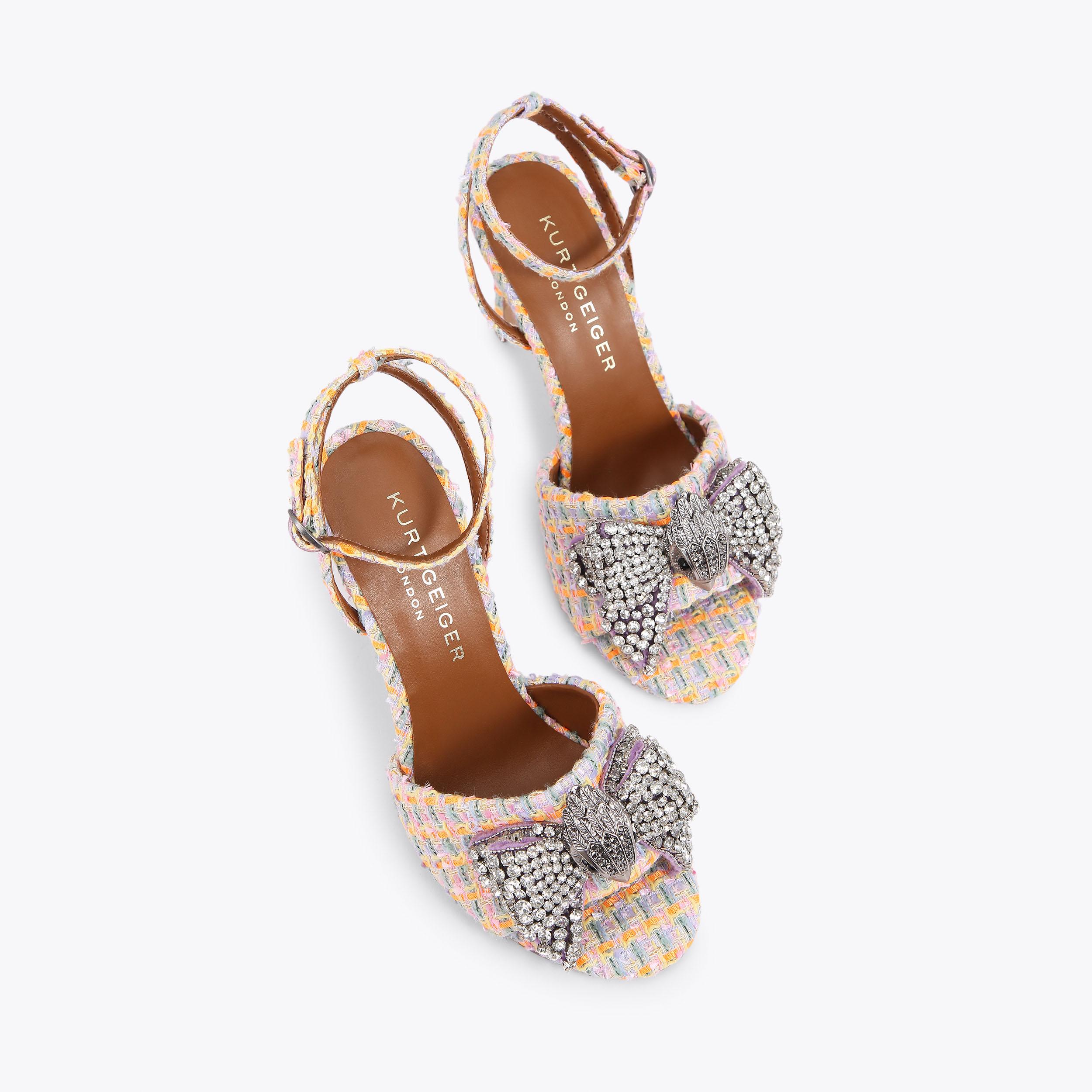 KENSINGTON BOW SANDAL Orange Pink Tweed Heel Sandals by KURT KENSINGTON BOW SANDAL Orange Pink Tweed Heel Sandals by KURT