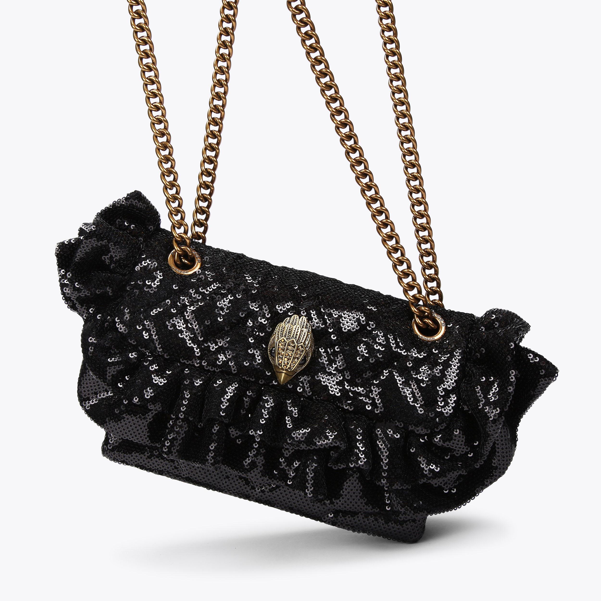 RUFFLE SEQUIN MINI KENS Black Sequin Ruffle Cross Body Purse by