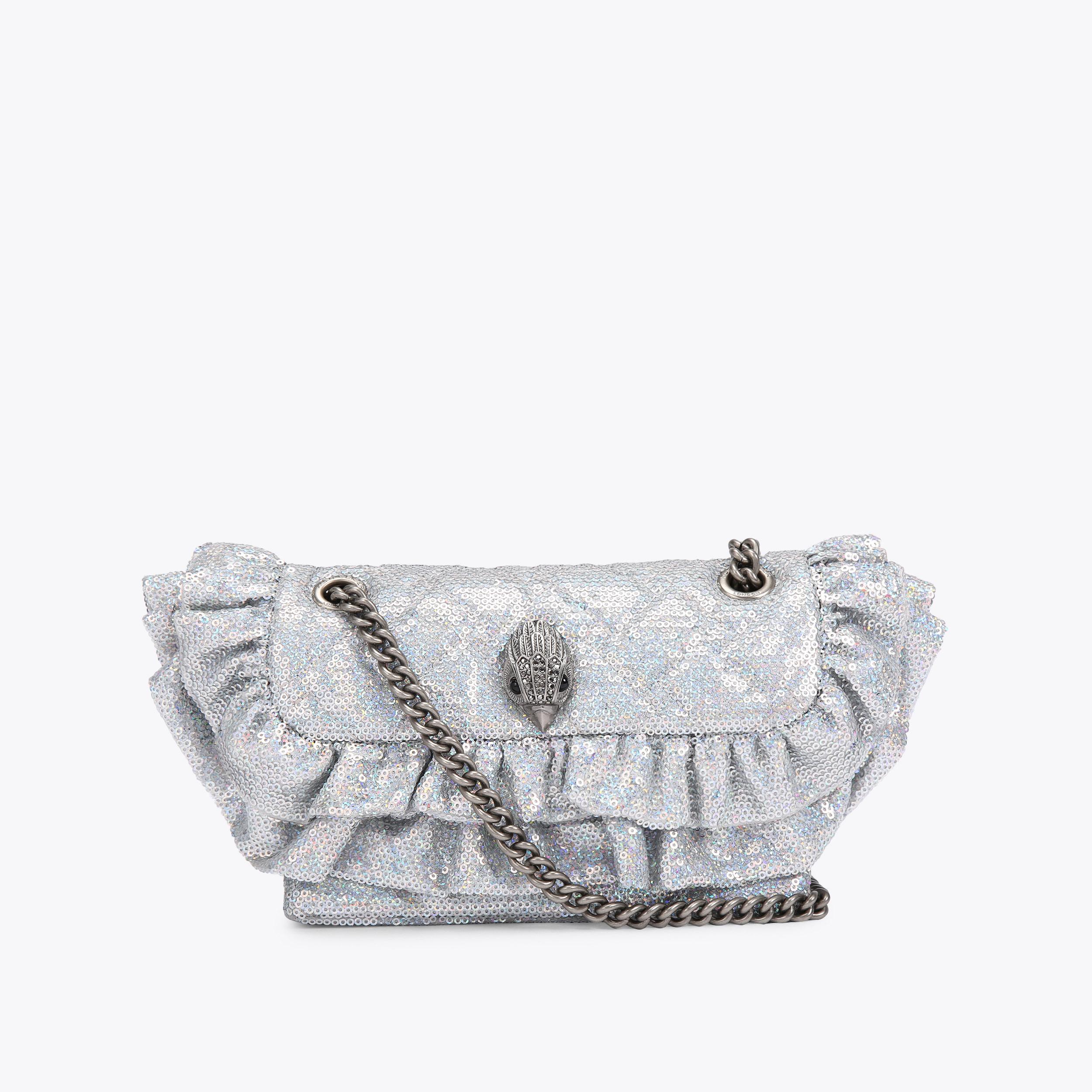 RUFFLE SEQUIN MINI KENS Silver Ruffle Mini Cross Body Bag by