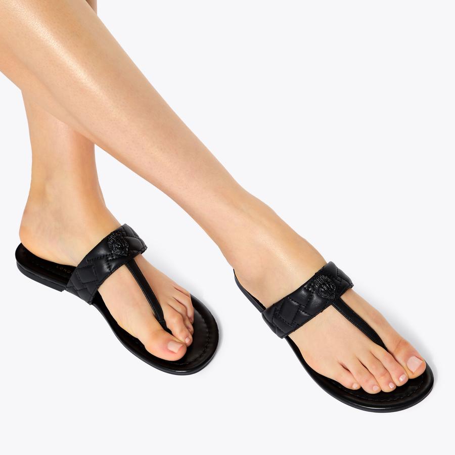 Kensington T-Bar Drench Sandals | Black Leather | Kurt Geiger