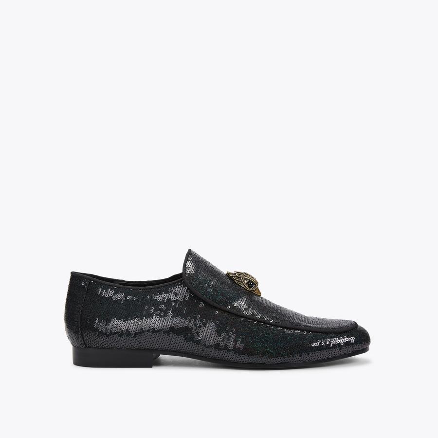 HUGH EAGLE SEQUIN Black Sequin Slip On Loafers by KURT GEIGER LONDON