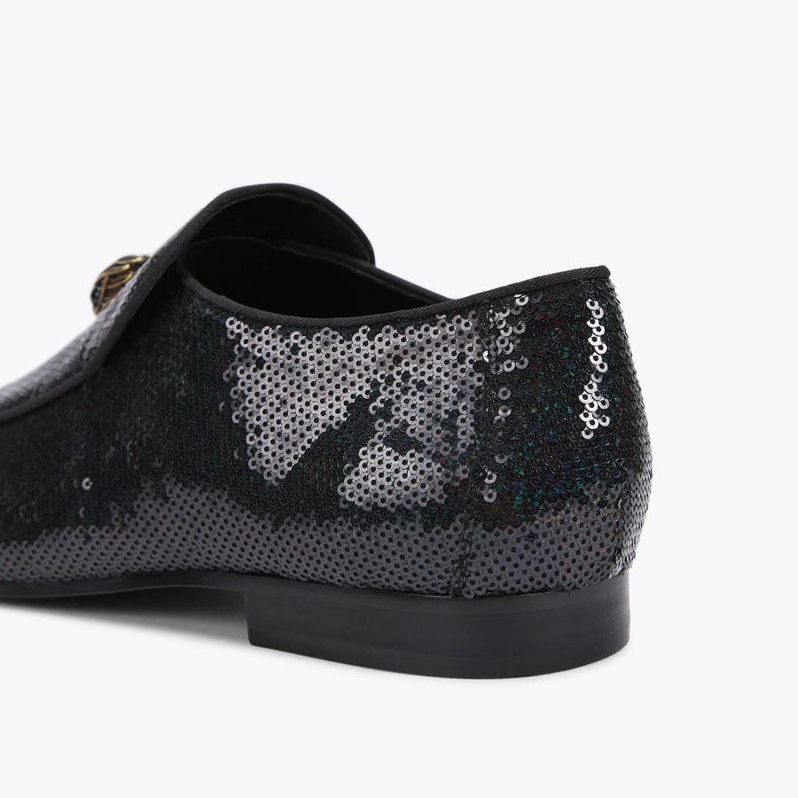 black sparkly dress shoes mens Trendy Glitter Men's Fashion Design Black Shoes Slip-On Sliver Buckle –  DESIGN MENSWEAR main image 1