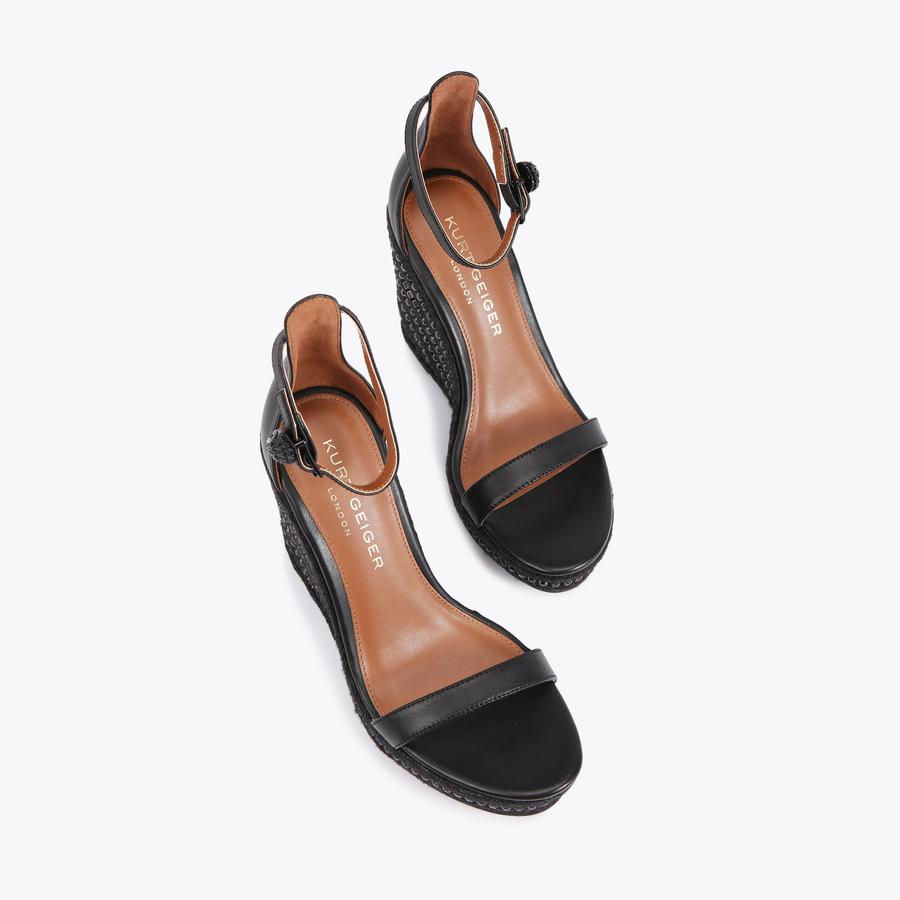Sandales à Talon Compensé Esprit Noires Avec œillets - Taille 11M, Neuves Sans Emballage