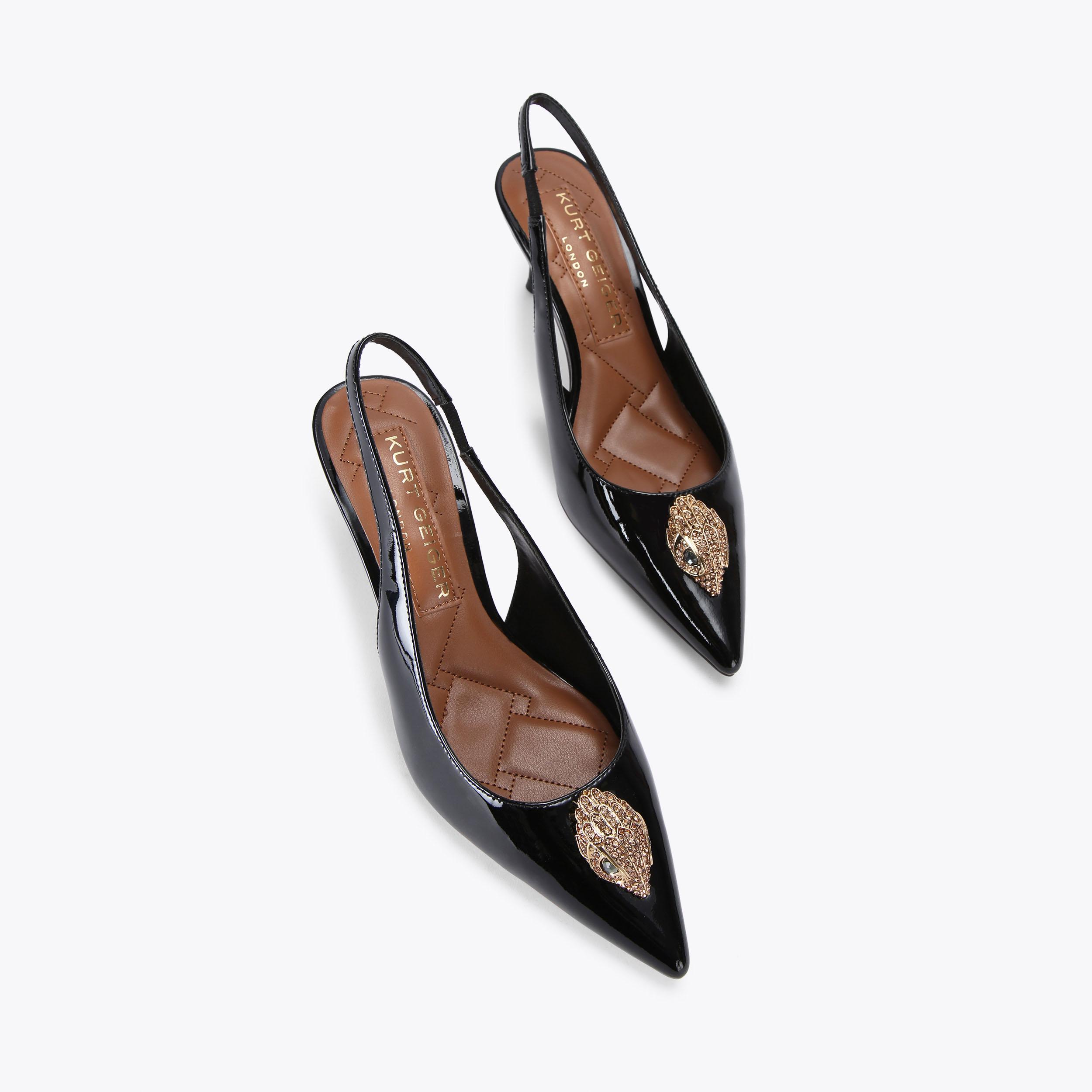 BELGRAVIA SLING BACK Patent Black Slingback Heels by KURT