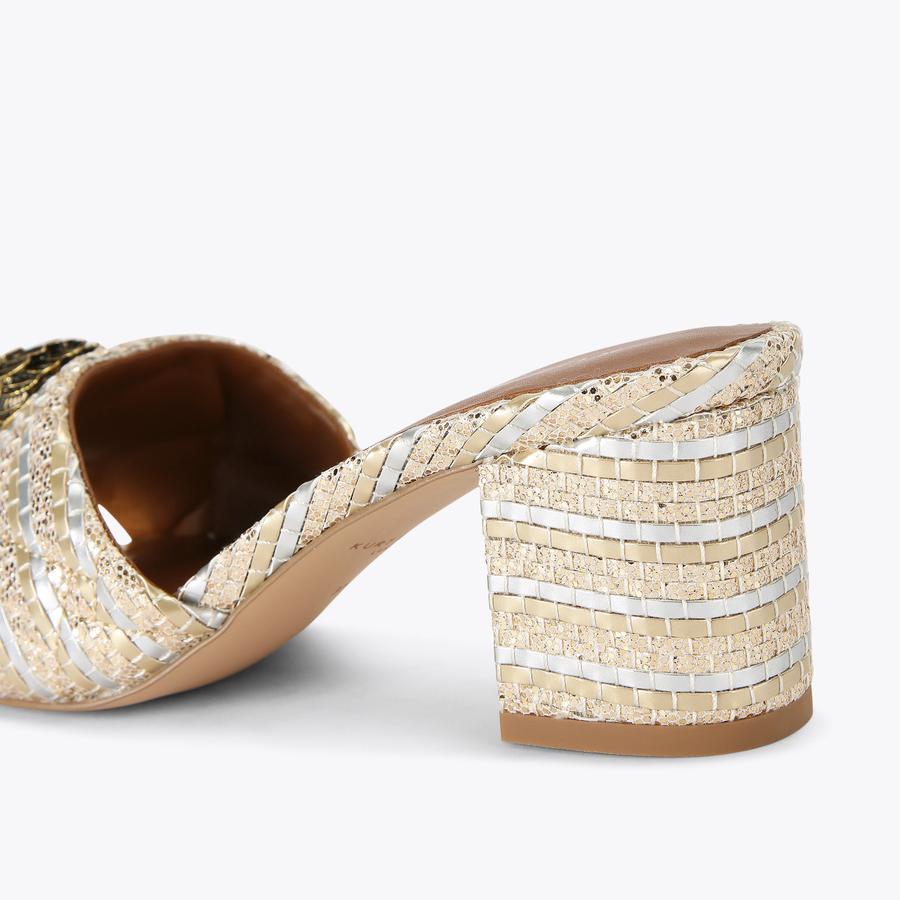 KENSINGTON BLOCK MULE Gold Block Heels by KURT GEIGER LONDON KENSINGTON BLOCK MULE Gold Block Heels by KURT GEIGER LONDON
