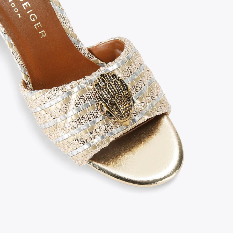 KENSINGTON BLOCK MULE Gold Block Heels by KURT GEIGER LONDON KENSINGTON BLOCK MULE Gold Block Heels by KURT GEIGER LONDON