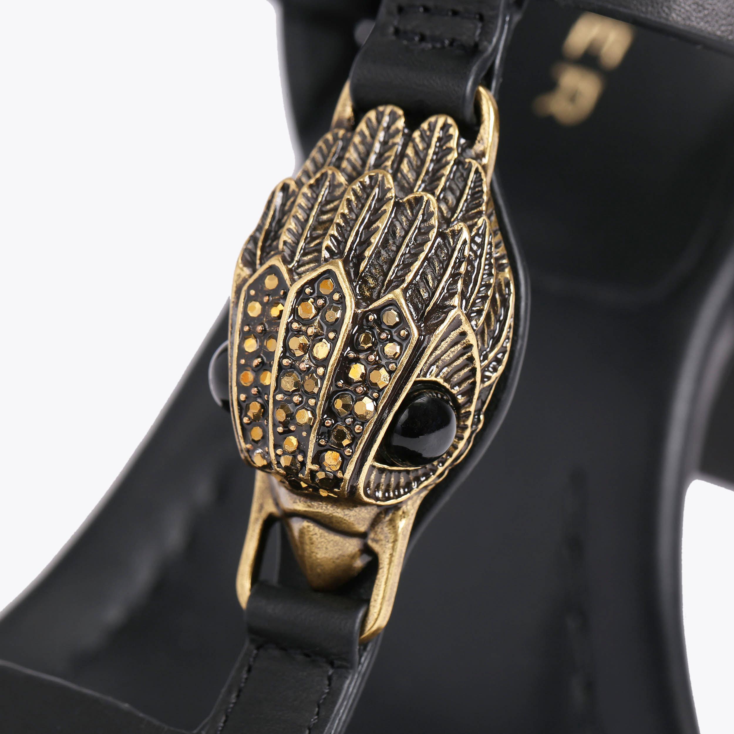 HAMPTON T- BAR BLOCK Black Leather Block Mule Heel by KURT GEIGER