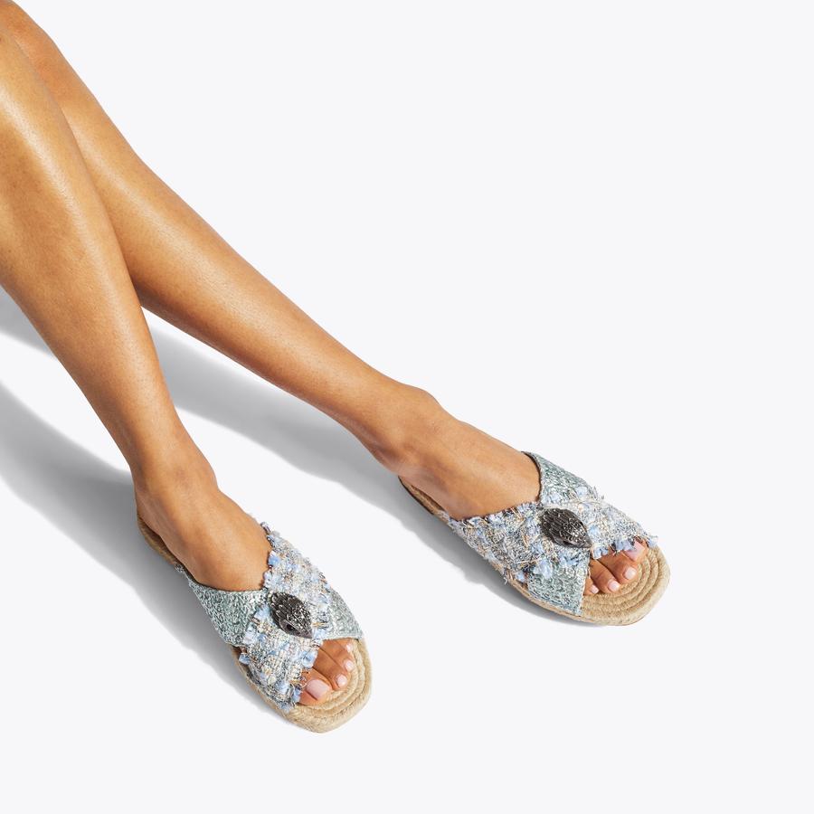 KENSINGTON X ESPADRILLE Pale Blue Tweed Raffia Espadrille