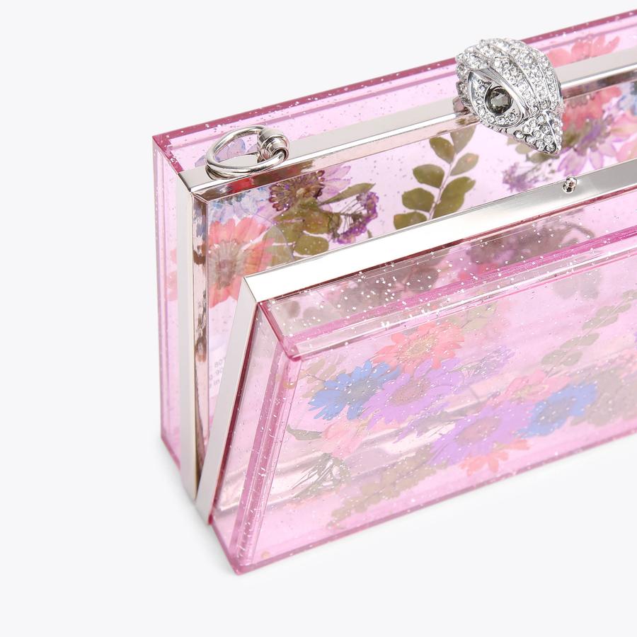 FLOWER BOX CLUTCH Pink Glitter Perspex Flower Eagle Clutch