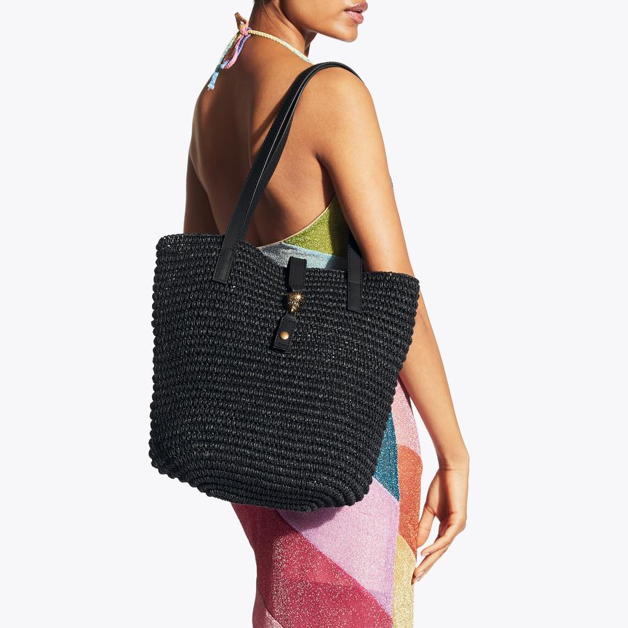 HAMPTON RAFFIA TOTE Raffia Black Woven Tote Purse by KURT GEIGER