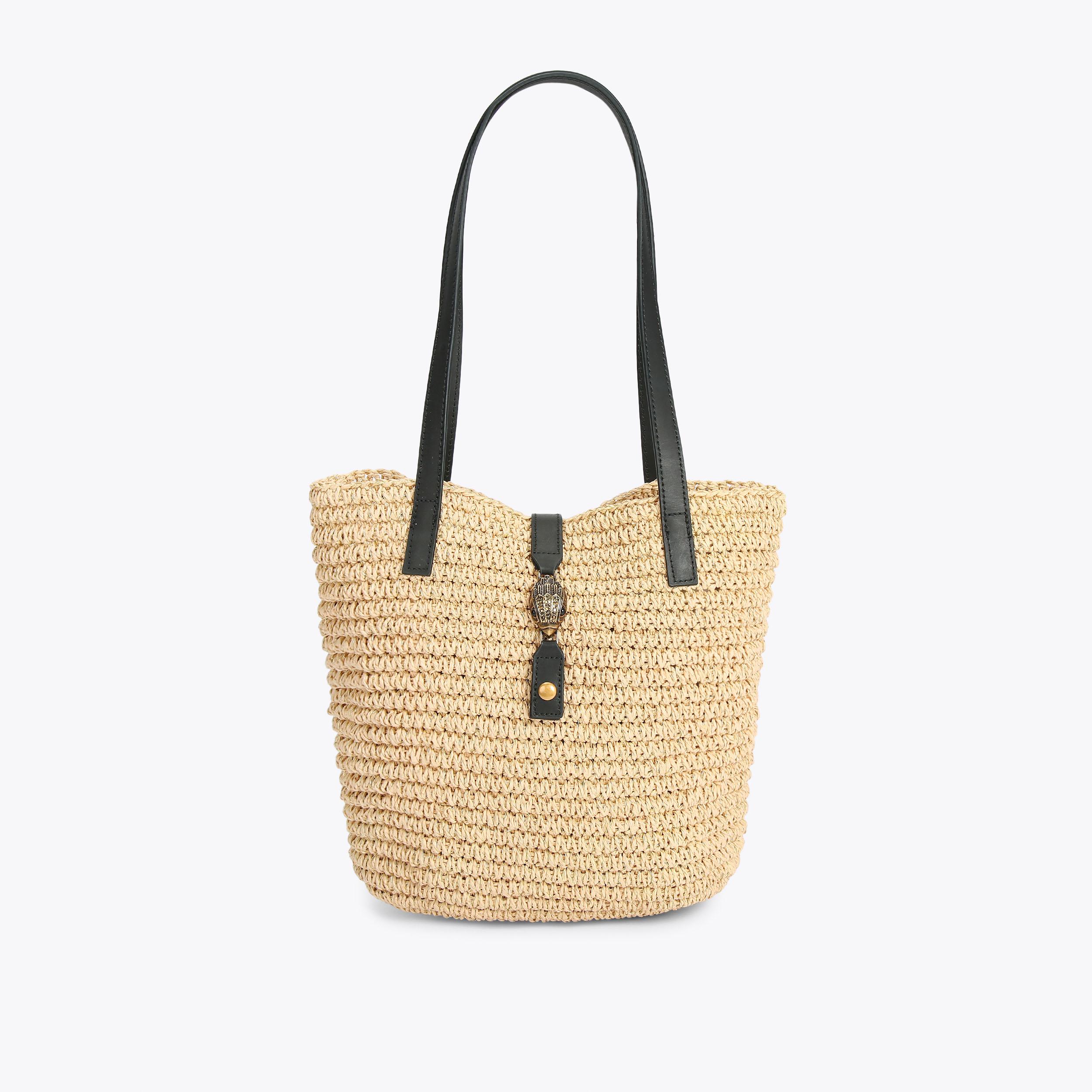 PALMETTO TOTE BAG 18 IN BEIGE WOVEN RAFFIA BROWN CALFSKIN TRIM main image 0