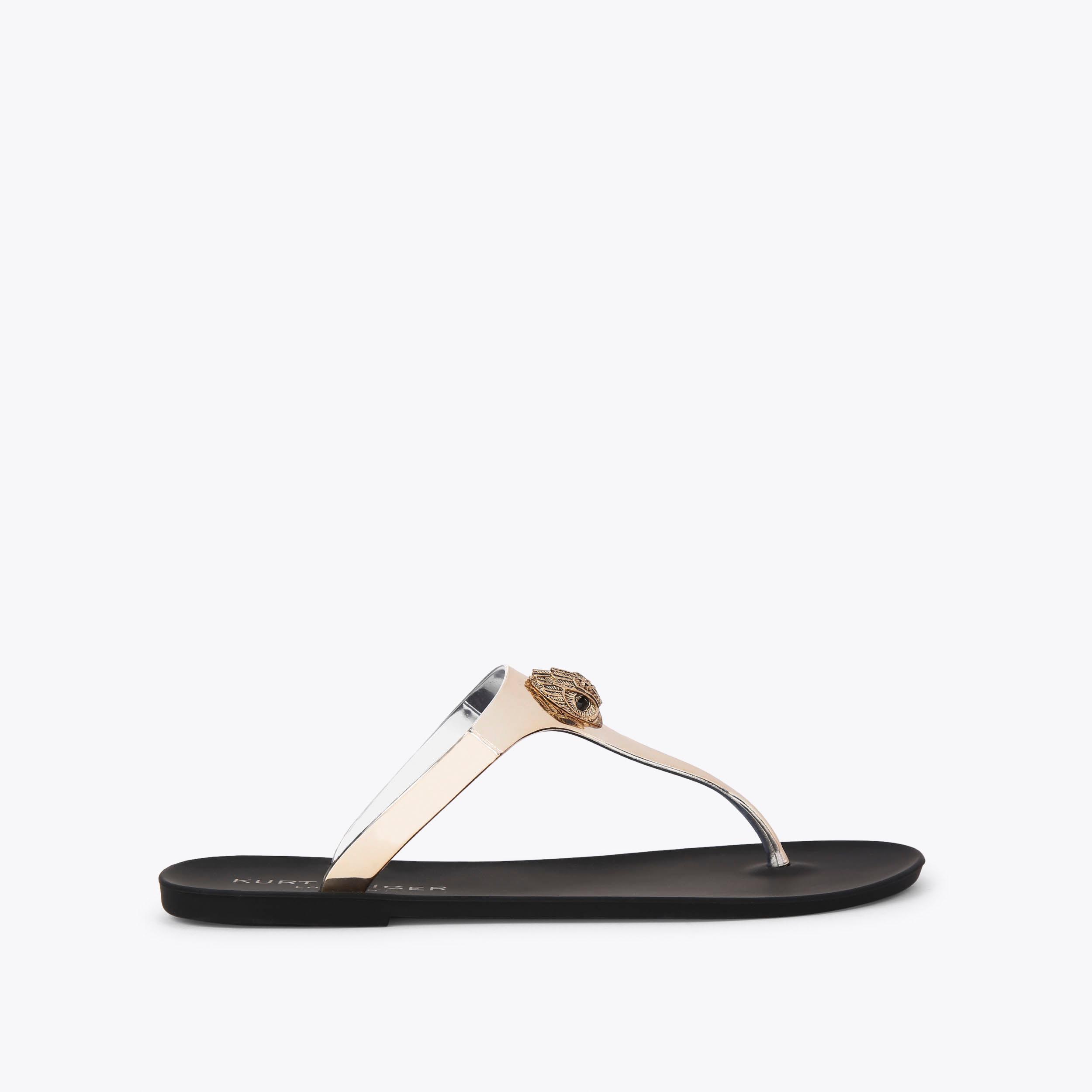 MADDISON T-BAR Gold Vinyl T-bar Sandals by KURT GEIGER LONDON