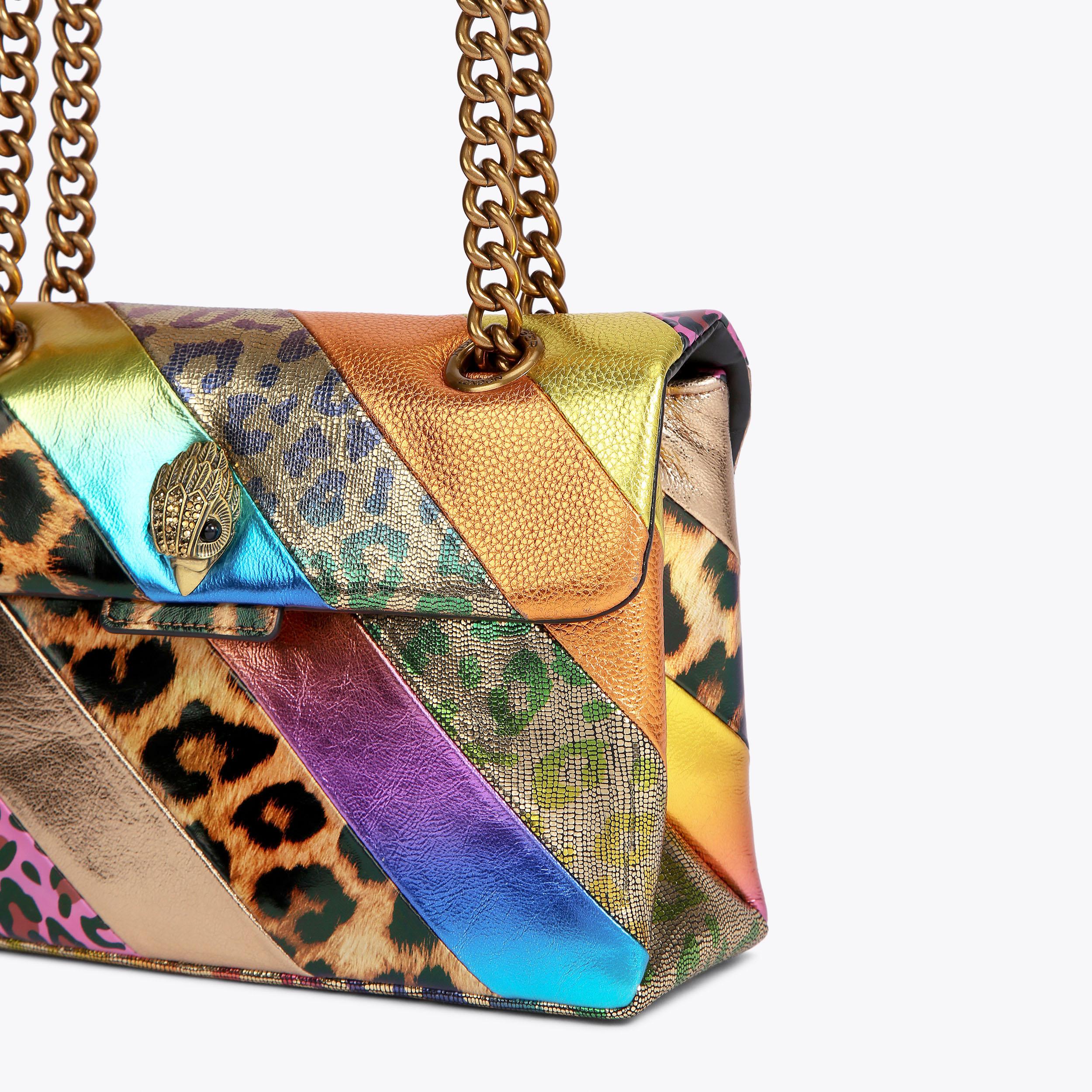 LEATHER KENSINGTON BAG Animal Print Metallic Stripe Leather