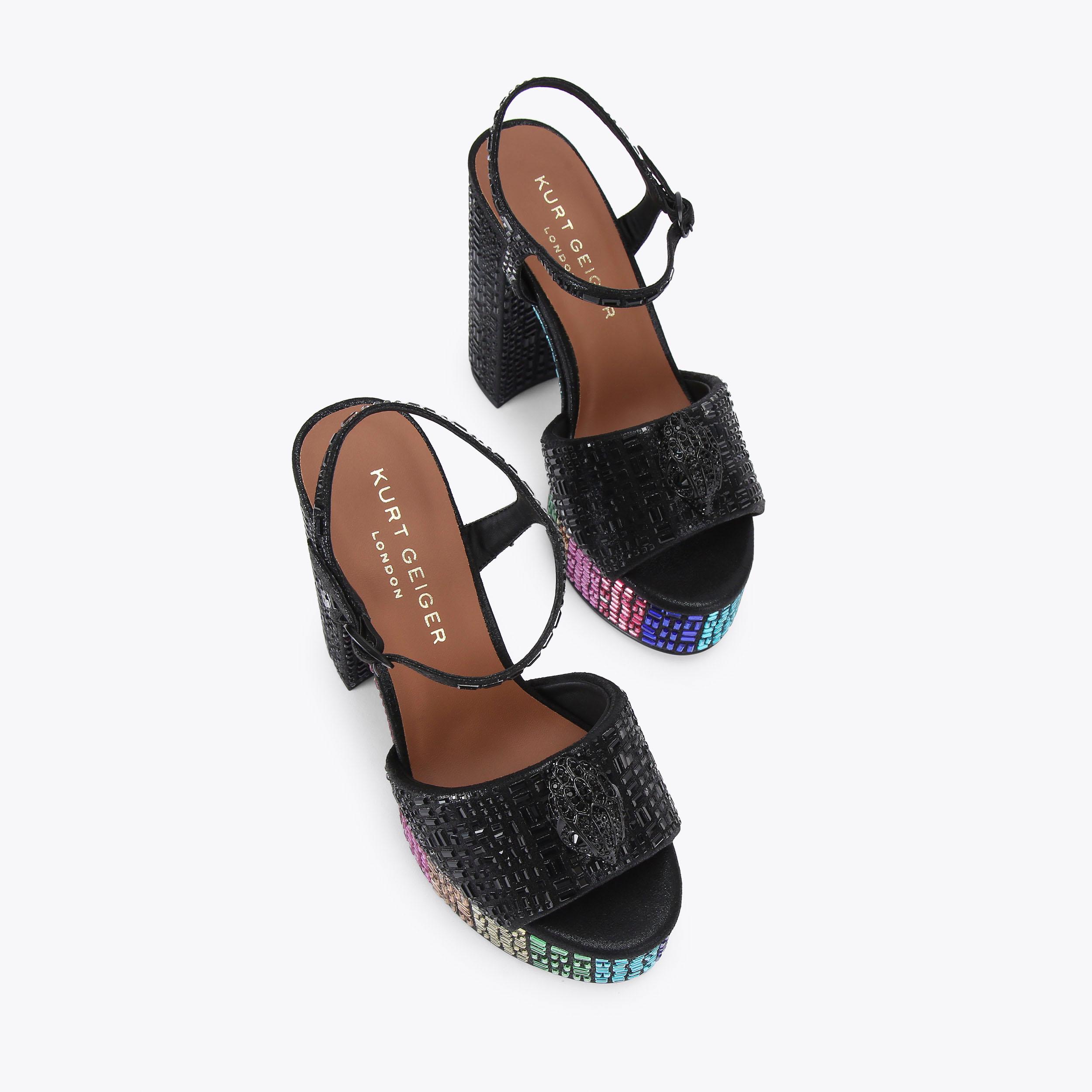 Black Crystal Kensington Platform Heeled Sandals | Kurt Geiger