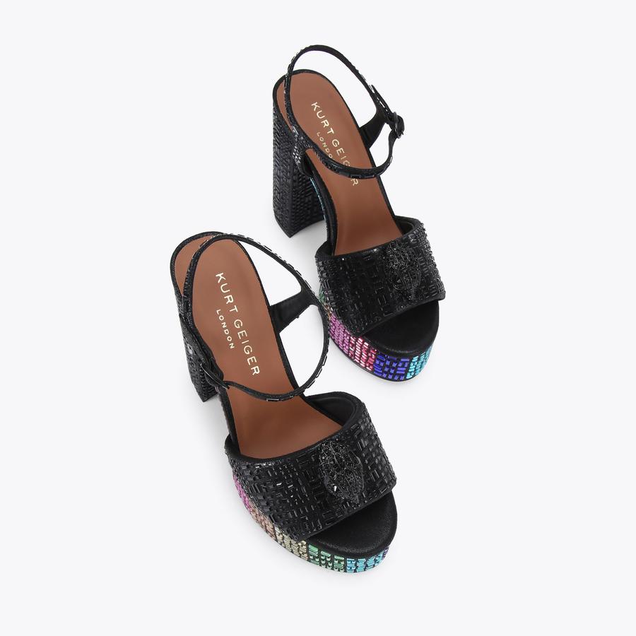 Kurt Geiger Black Platform Sandals with Multicolor Price Tag Accent KENSINGTON PLATFORM SDL Black Platform Sandals by KURT  main image 4