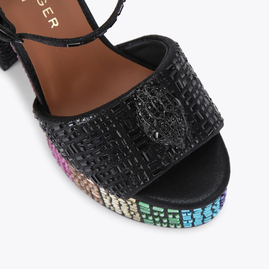 Katy Black Crystal Kensington Platform Heeled Sandals | Kurt Geiger