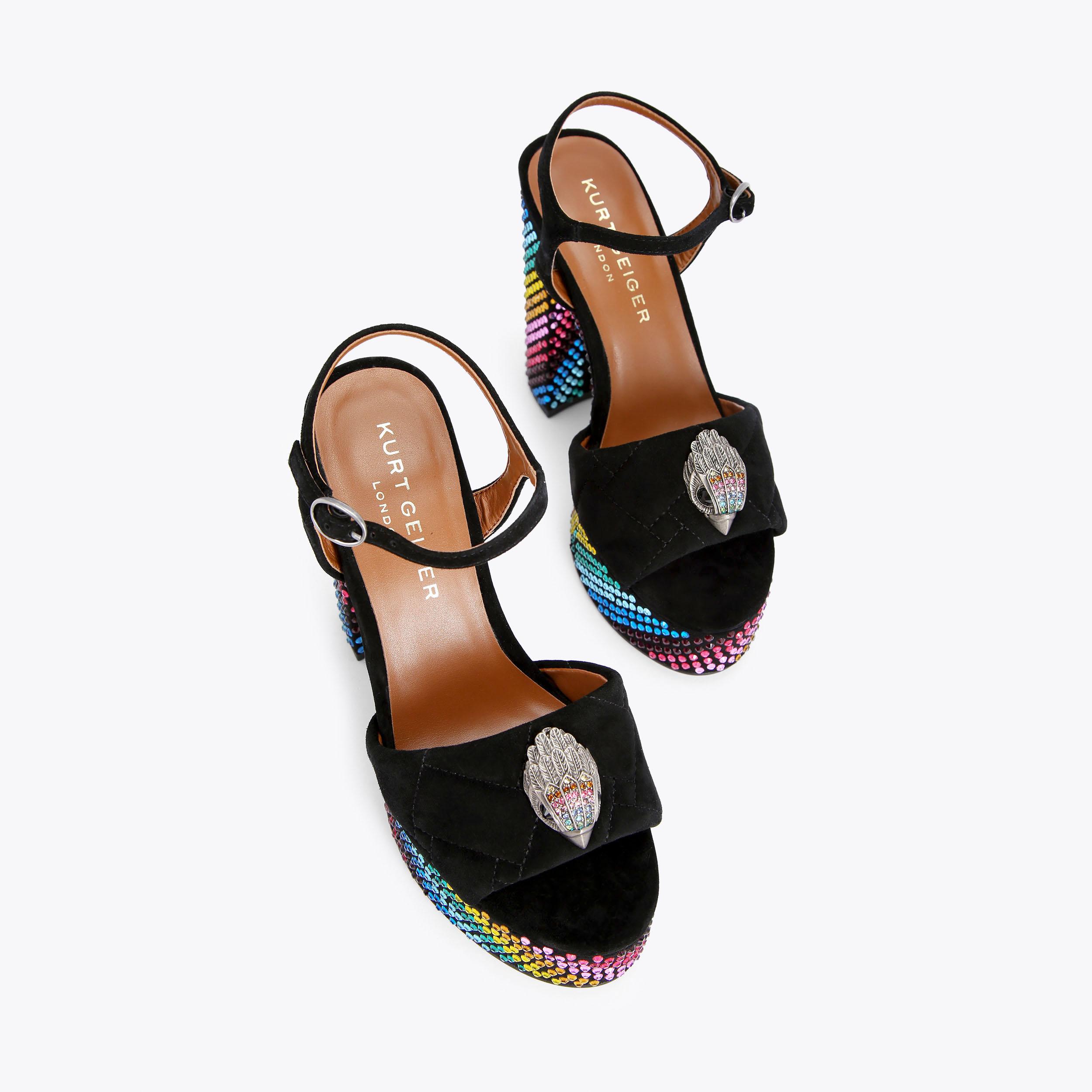 Kurt Geiger Black Platform Sandals with Multicolor Price Tag Accent Black Crystal Kensington Platform Heeled Sandals | Kurt Geiger main image 4