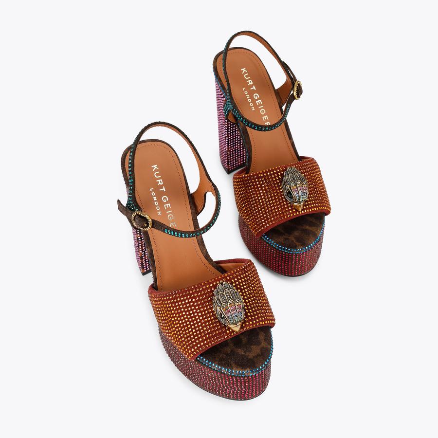 Sandales Kurt Geiger Talons Hauts Cuir Tissé Marron - Taille UK7, Neuves Dans Boîte