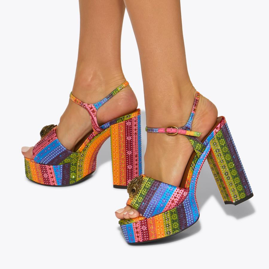 Kensington Platform Striped Satin Heels | Kurt Geiger